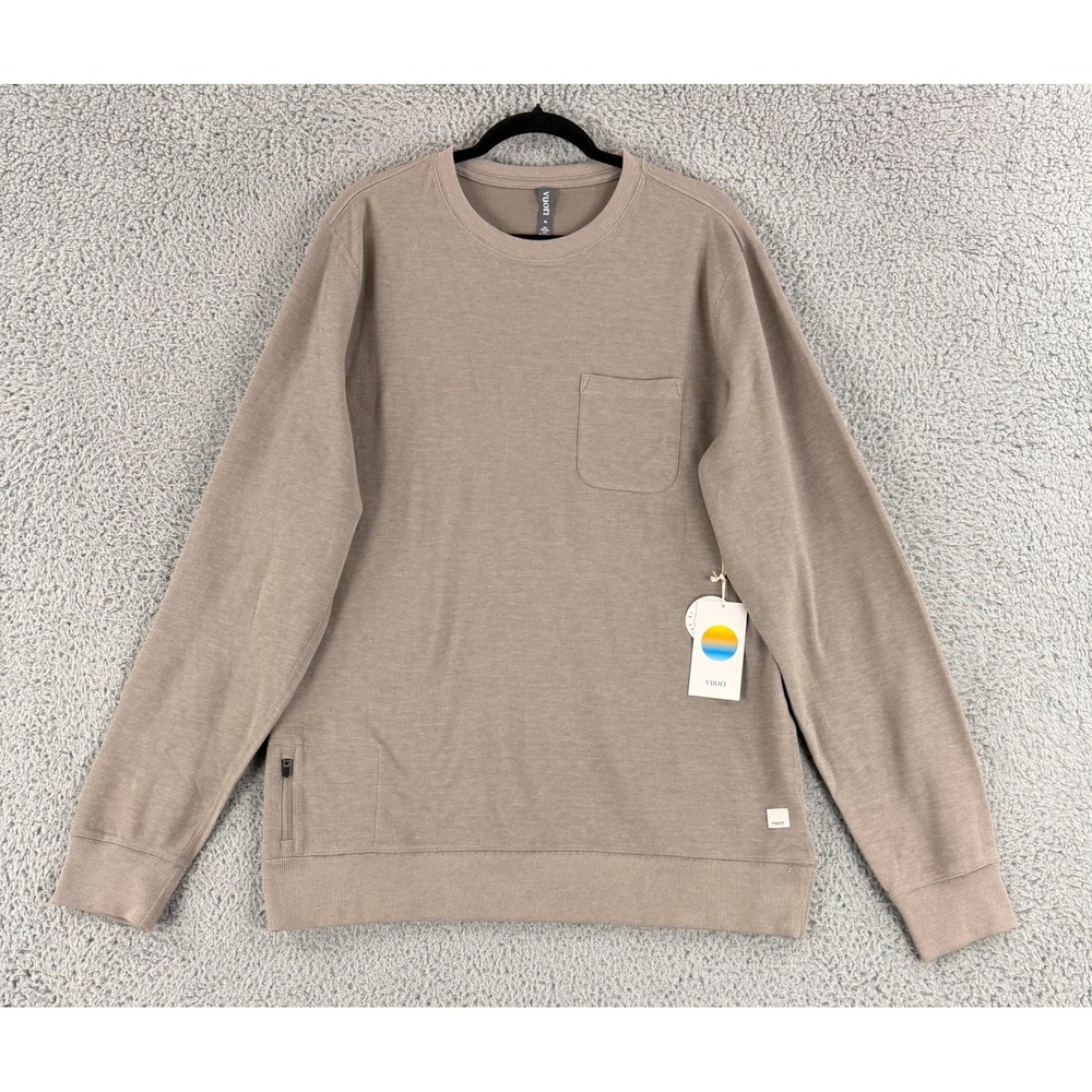 Vuori Jeffreys Pullover Mens XL Walnut Heather Crewneck Sweatshirt V218 Pocket